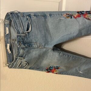 Pilcro and the Letterpress Light Blue Jeans with Floral Embroidery